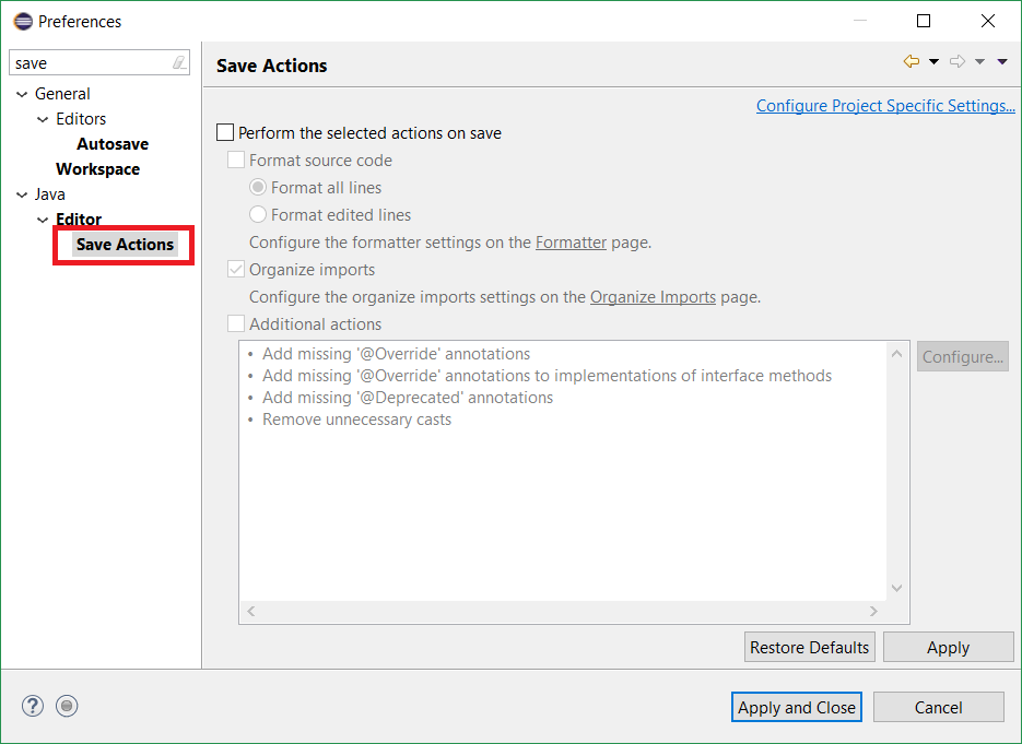Eclipse Configure to Automatically Update Code Formatting on Saving